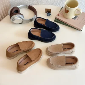 Fashion Casual Boy and Girl Flats Round Toe Soft Leather Moccasin Slip on Loafers Shoes Children’s School Shoes