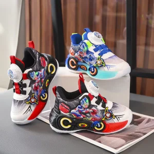 Fashion Casual Kids Sports Shoes Spiral Buckles Lighted Mesh Ultraman Trend Thick Soled Sneakers for Children