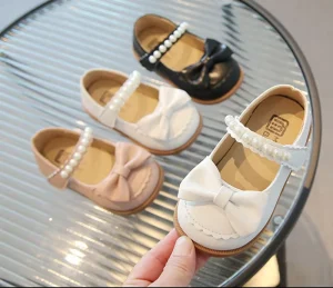 Fashion Casual Leather Princess Shoes with Pearl Bow Design Soft Sole Toddler Dress Shoes for Baby Girl Shoes