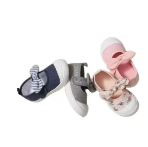 Fashion Children Casual Canvas Shoes Kids Soft Lovely Bow Flat Heels Shoes Baby Girls Princess Solid Candy Color Sneakers