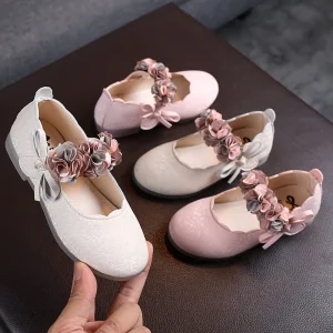 Fashion Children’s Flower Shoes Girls’ Crystal Soft Soled Princess Shoes Baby’s Bow Shoes