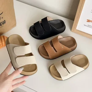 Fashion Children’s Platform Slippers Trendy Outer Wear Velcro Open Toe Bocken Shoes Middle Big Half Sandals Ankle PVC Outsole