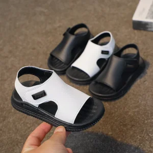 Fashion Comfortable Kids Summer Shoes for Baby Black Children’s Beach Footwear Microfiber Leather Boys White Sandals
