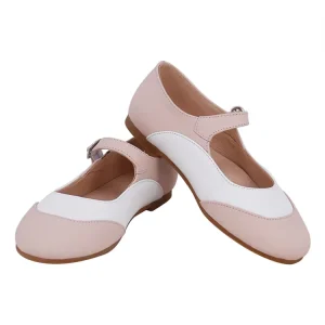 Fashion Design High end Pink Mixed White Genuine Leather Kids Mary Jane Girls Dress Shoes