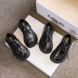 Fashion Flat Kids Loafers Shoes Boys New PU Leather Girls Back to School Footwear British BlackChildren’s Dress Shoes