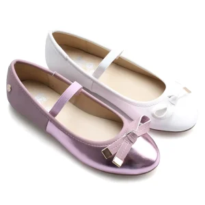 Fashion Girls Basic Fashion Trends School Metallic PU Bow Beige PU Insole Lining Flat Kids Shoes