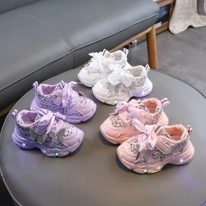 Fashion Girls Rhinestone Butterfly Decoration Girls’ Sneakers Running Shoes Toddler Girls’ Autumn Shoes