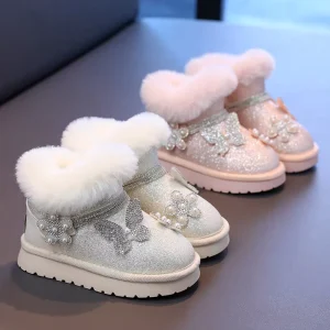Fashion Glitter Princess Non slip Sequin Slip on Soft Thickening Warm Shoes Girl Glitter Snow Boots