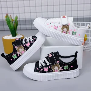 Fashion Kids China Spring Cartoon Print White Children Casual Shoes Sneakers Canvas Girls Kids Casual Sneakers Shoes