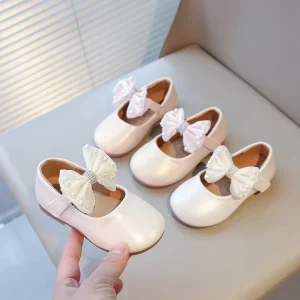 Fashion Kids Girls Mary Jane Flats Bowknot Velcro Design Anti-Slip Comfortable Casual Shoes