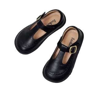 Fashion Kids Mary Jane Flats Soft Casual Leather Shoes for Boys and Girls Non Slip Design