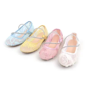 Fashion Kids Mesh Flats Custom Colors Comfortable Durable Children Shoes for Wedding Party Ballet Girls Shoes for Dress Pink