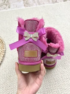 Fashion Ladies & Kids Waterproof Comfortable Mid Calf Rhinestone Single Bow Snow Boots Winter for Outdoor Dressing