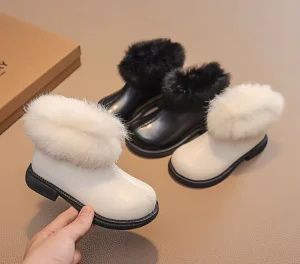 Fashion Luxury Girls’ Leather Boots Soft Bottom Short Boots Kids Girls Warm Winter Boots