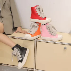 Fashion Mom and Me Black Pink Red Casual Shoes Women Children Thick Lace up Kids Boots Leather Zip Ankle Booties