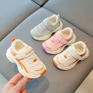 Fashion New Children’s Casual Sneakers Breathable Polyester Upper HOOK&LOOP Closure Four Seasons Sports Walking Shoes for Girls