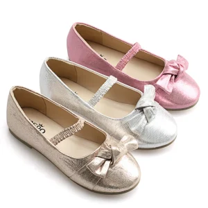 Fashion Popular Flat Casual Shoes for Kids Children Shining Fabric Elastic Bow Round Toe Basic Shoes