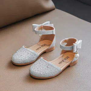 Fashion Princess Girls Sandals With Rhinestone Soft Soled Flats Casual Shoes Elegant Dress Performance Shoe Roman Style