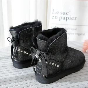 Fashion Sheepskin Kids Women Winter Snow Real Fur Boots with Bows