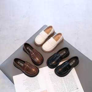 Fashion Spring Autumn Children Outwear PU Leather Solid Color Flat Dress Shoes for Baby Boy Girl