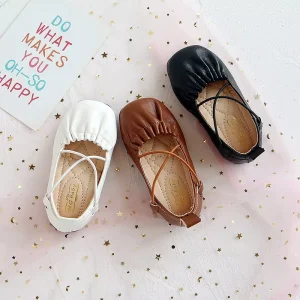 Fashion Spring Autumn PU Leather Surface New Solid Kids Dress Flat Shoes for Girls