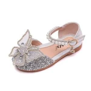 Fashion Summer Dance Dress Princess Party Butterfly Pearl Flat Sandals Girls Shoes Kids