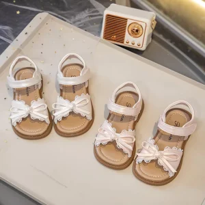Fashion Summer Girls’ Sandals Bowknot Non slip Soft Soled Lace Border Delicate and Exquisite Princess Style Children’s Sandals