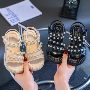 Fashion Summer New Girls Soft Soled Waterproof Open Toe Pearl Princess Sandals Outdoor Beach Kids Sandals