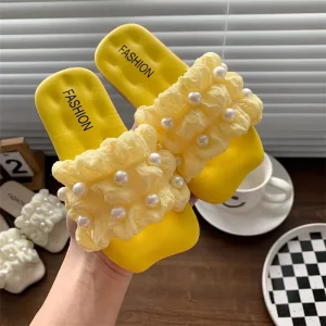 Fashion Summer Soft Bottom Anti Slip Casual Breathable Girl’s Pearl Sweet Princess Baby Girl Flat Slippers for Kids