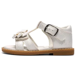 Fashion T Bar Kids Flat Sandals Soft Sole White Glitter Bow Anti Slip Spring Summer Lightweight Comfortable Holiday