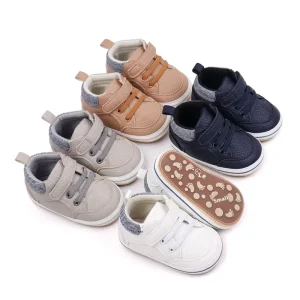 Fashion Trend Baby Sports Toddler Shoes Solid Color PU Leather Wear Resistant Non Slip Soft Bottom Breathable EVA Insole