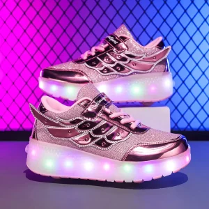 Fashion USB Changing Outdoor Sport Roller Skate Shoes Girls Big Kids Light up Shoes Children Roller Shoes
