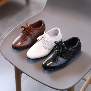 Fashion Vintage Leather Shoes Kids Black Custom Rubber Children’s Dress Shoes School Shoes for Boys Girls