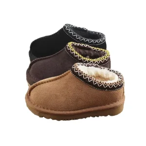 Fashion Winter Kids Original Ugly Snow Boots Boys and Girls Wool Sheepskin Slip-On Low Top Shoes Warm Thick Sole Tazz Slippers