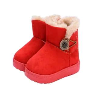 Fashion Winter Warm Ankle Boots for Kids with Plush Lining Button Closure Unisex Snow Boots