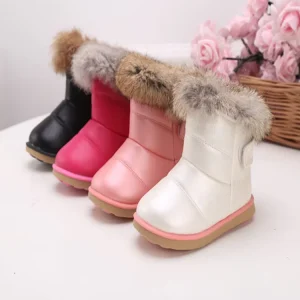 Fashion Winter Warm Kids Boots PU Leather Outdoor Snow Boots Hard Rubber Sole Baby Children Shoes