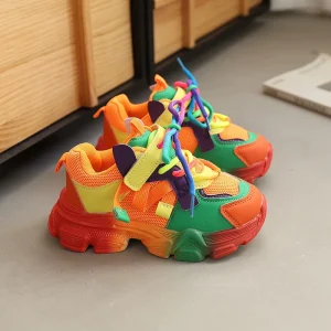 Fashionable Breathable Children’s Sports Shoes Mesh Kids Dead Footwear Anti-Slip Casual Sneakers for Boys and Girls