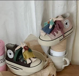 Fashionable Children Girls Trend Creative Decorative Rabbit Accessories Kids Canvas Shoes