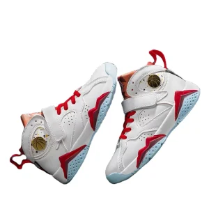 Fashionable Comfortable Sports Shoes for Kids Trendy Velcro Closure Leather Soft Sole Basketball Shoes