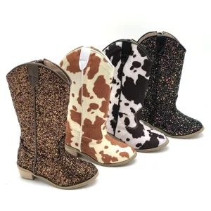 Fashionable Customized Kids Heeled Boots Boys and Girls Leather Glitter Children’s Cowboy Boots