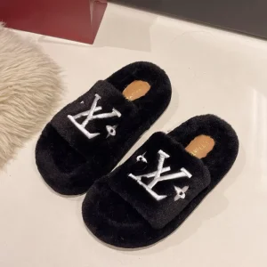Fashionable Fur Slippers Open Toe Lightweight Soft Comfortable PU Anti Slip EVA Trendy for Summer Spring Winter Home