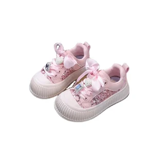 Fashionable Girls’ Canvas Board Shoes New Casual Sequined Flats with Thick Sole Four Seasons Comfortable Footwear