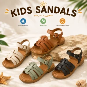 Fashionable Girls Sandals Bowknot Kids Summer Shoes Soft PU Flat Sandals with Comfortable EVA Midsole Anti-slip TPR Outsole