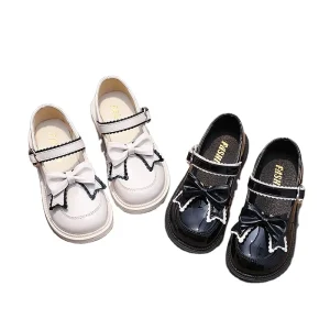 Fashionable Korean Version Casual White Leather Shoes British Style Soft Soled Kids Princess School Performance Shoes