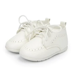 Fashionable Outdoor Solid Color PU Leather Rubber Soled Baby Non Slip Formal Baby Baptism Shoes