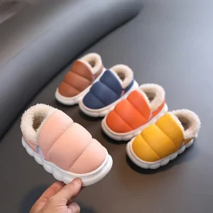 Fashionable PU Leather Snow Boots Kids Slip-On Fuzzy Fur Plush Winter Boots