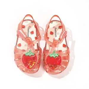 Fashionable Summer Kids Crystal Fruit Jelly Flat Breathable Anti Slippery Outdoor Gladiator Sandals Plastic Baby Girls’ Fun