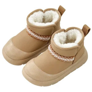 Faux Fur Snow Boots for Children PU Leather Waterproof Boy’s Girl’s Plush Boots Thick Warm Winter Cotton Shoes for Kids Teenager