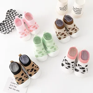 First Walker Baby Breathable Mesh Infant Toddler Leopard Sock Shoes Soft Rubber Sole Kids Girls Boys Slip On Slippers