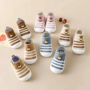 First Walker Baby Little Bear Pendant Breathable Mesh Infant Toddler Sock Shoes Rubber Sole Kids Slip-On Sock Shoes